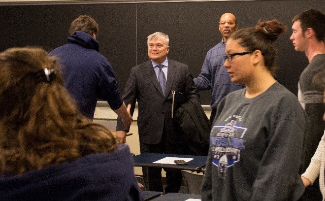 President Barron speaks to LER students as part of the Sustainable Communities Collaborative