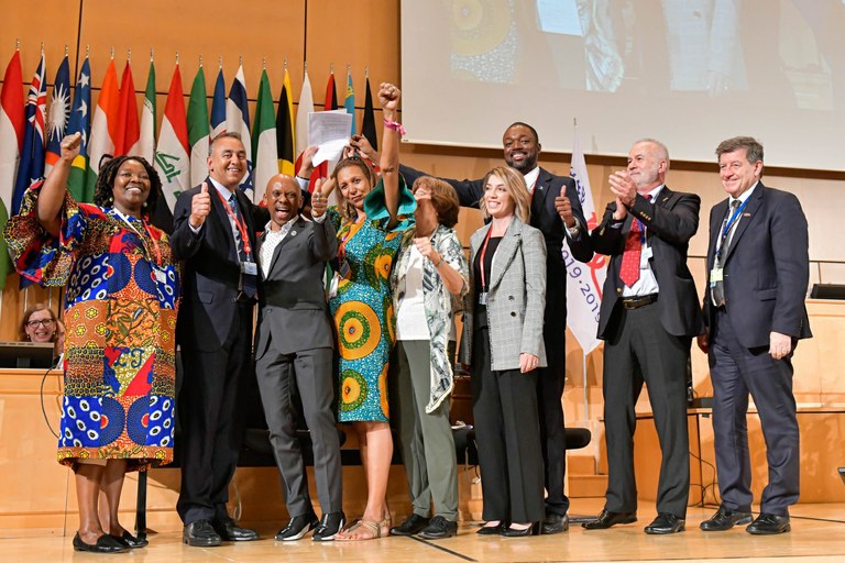ILO delegates in Geneva celebrate the adoption of the Violence and Harassment Convention and Recommendation 2019.