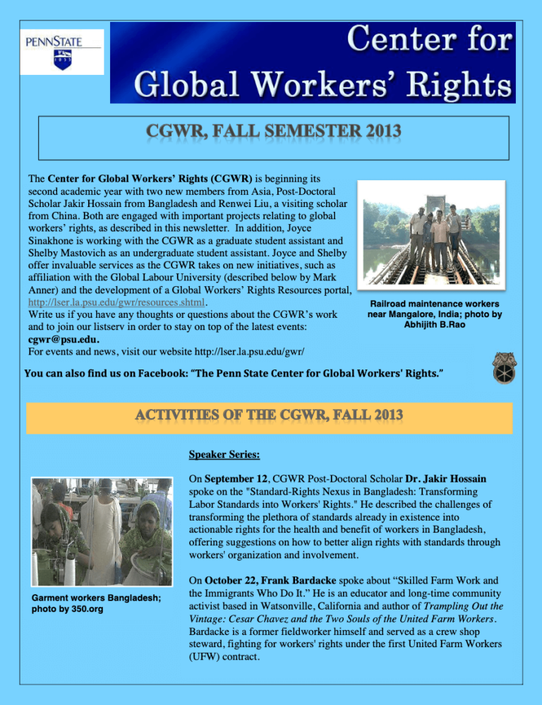 2013 FALL SEMESTER newsletter cover