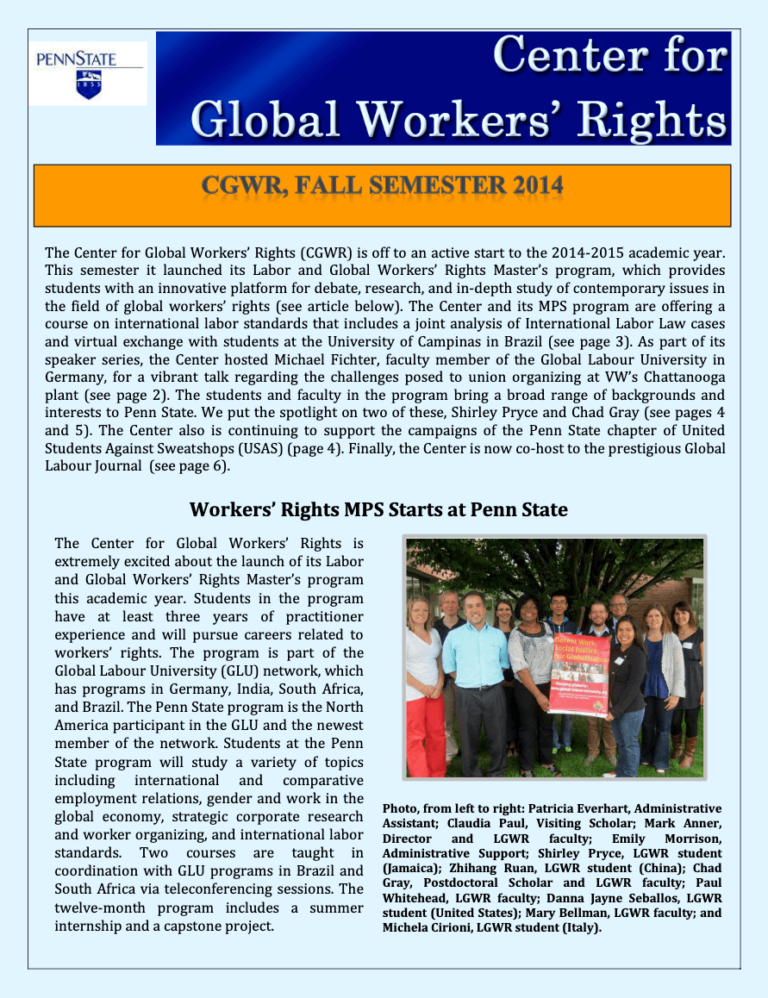 2014 FALL SEMESTER newsletter cover