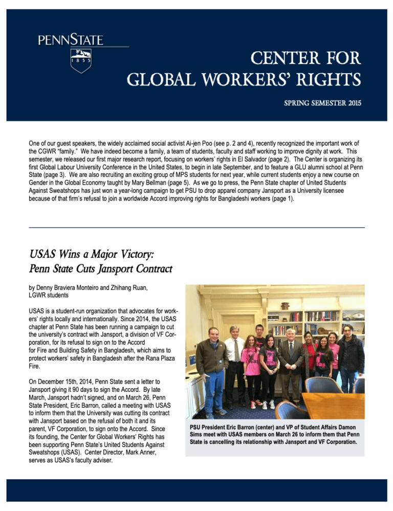 2015 SPRING SEMESTER newsletter cover