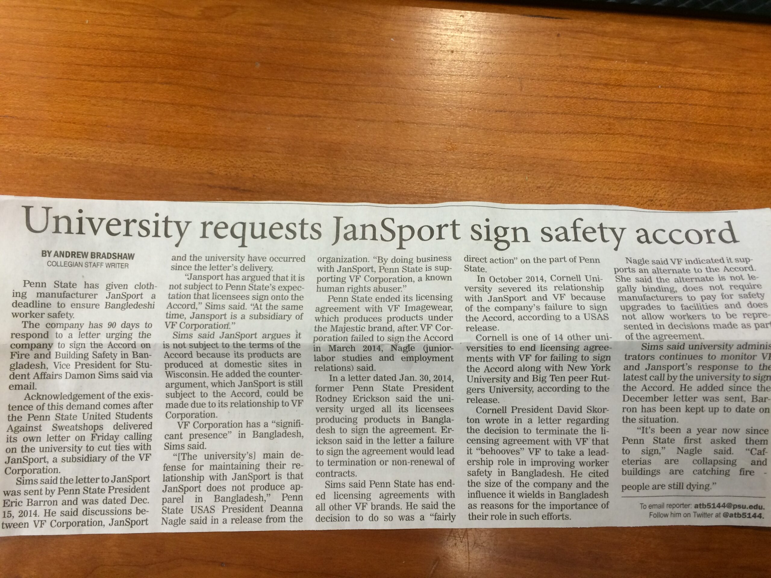 Penn State gives JanSport 90 days to sign Bangladesh safety accord