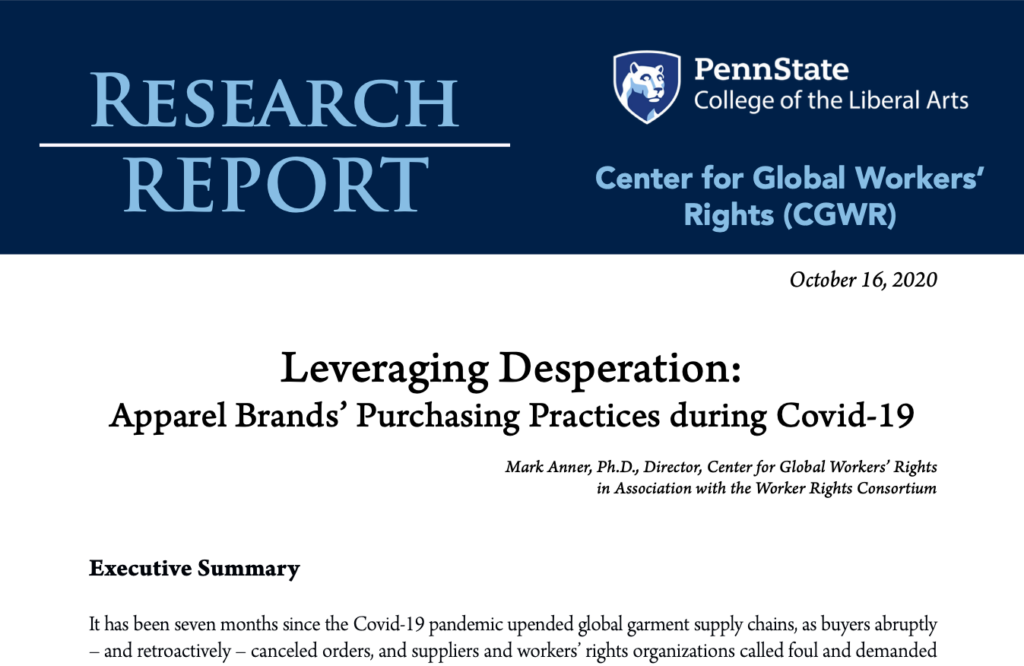 New Center Research Report: "Leveraging Desperation: Apparel Brands' Purchasing Practices during Covid-19"