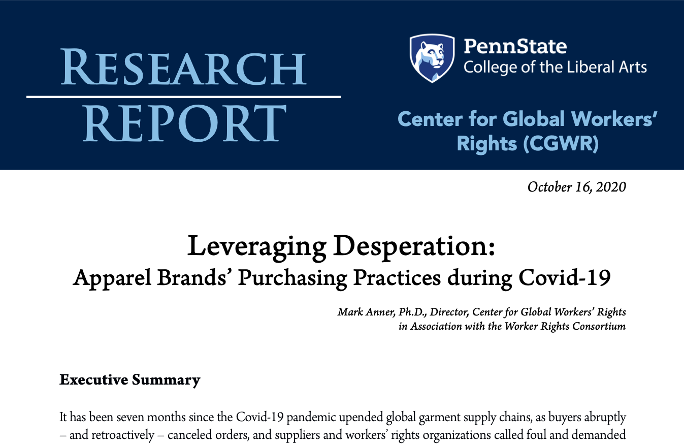 New Center Research Report: “Leveraging Desperation: Apparel Brands’ Purchasing Practices during Covid-19”