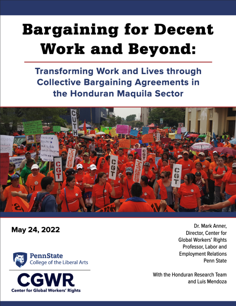 Report cover of "Bargaining for Decent Work and Beyond Transforming Work and Lives through Collective Bargaining Agreements in the Honduran Maquila Sector"