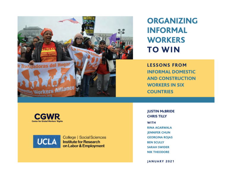 Report cover of "Organizing informal workers to win lessons from informal domestic and construction workers in six countries"